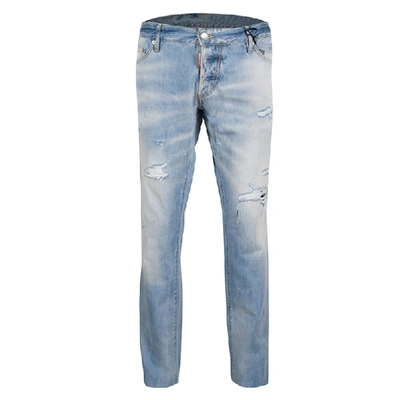 Pre-owned Dsquared2 Indigo Light Wash Faded Effect Distressed Denim Slim Jeans 3xl In Blue