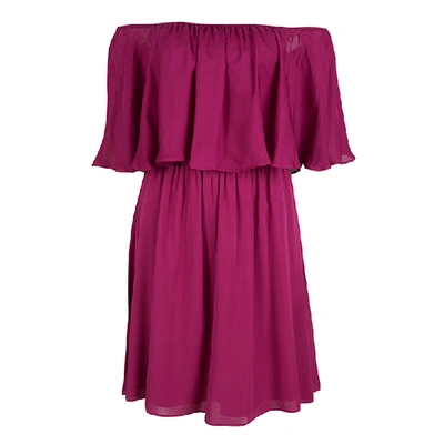 Pre-owned Alice And Olivia Cranberry Silk Dora Ruffled Off Shoulder Dress S In Burgundy