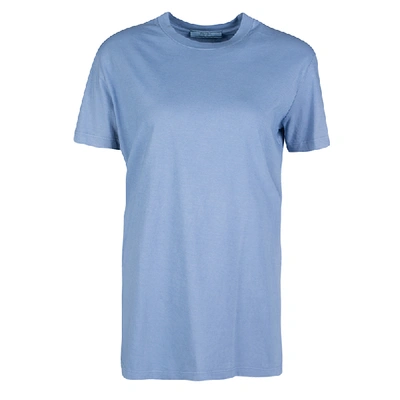 Pre-owned Prada Slate Blue Cotton Jersey Short Sleeve Crew Neck T-shirt S