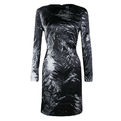 Pre-owned Mcq By Alexander Mcqueen Monochrome Printed Silk Satin Long Sleeve Dress M In Black