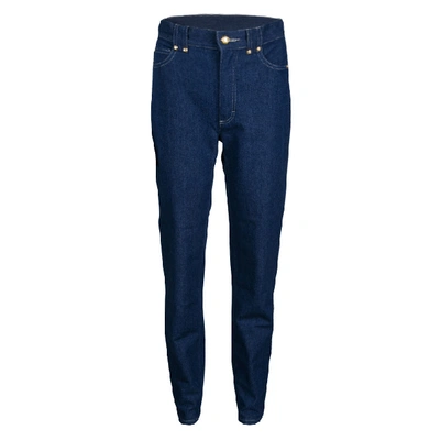 Pre-owned Escada Indigo Dark Wash Denim High Waist Jeans M In Blue