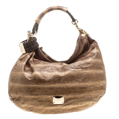 Pre-owned Jimmy Choo Beige Python Large Sky Bangle Hobo