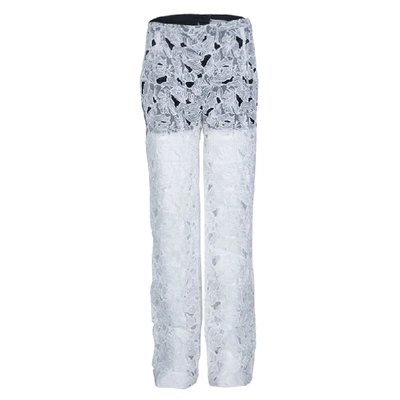 Pre-owned Peter Pilotto White Tabitha Cutout Ikebena Flower Embroidered Silk Organza Pants M