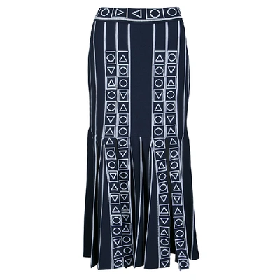 Pre-owned Peter Pilotto Navy Blue And White Index Knit Slit Detail Midi Skirt M