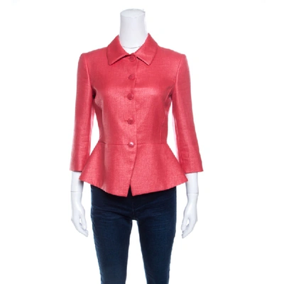 Pre-owned Emporio Armani Pink Textured Peplum Blazer S