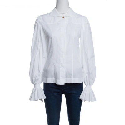 Pre-owned Fendi White Ruffled Cuff Detail Long Sleeve Shirt S