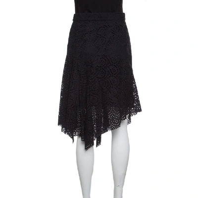 Pre-owned Isabel Marant Black Eyelet Embroidered Cotton Asymmetric Skirt M
