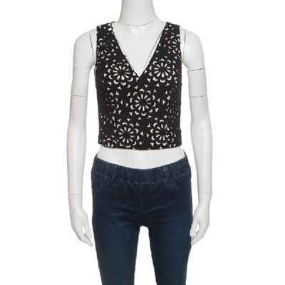 Pre-owned Alice And Olivia Black Floral Laser Cut Sleeveless Lyla Crop Top S