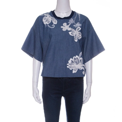 Pre-owned 3.1 Phillip Lim / フィリップ リム Indigo Floral Embroidered Chambray Box T- Shirt S In Blue