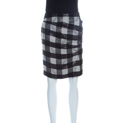 Pre-owned Emporio Armani Monochrome Checkered Lurex Knit Pencil Skirt S In Black