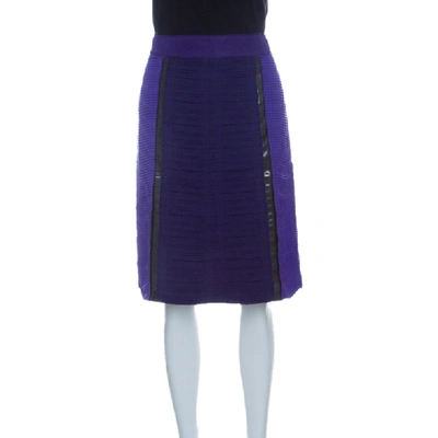 Pre-owned Bottega Veneta Purple And Brown Pleated Plastic Panel Detail Pencil Skirt S
