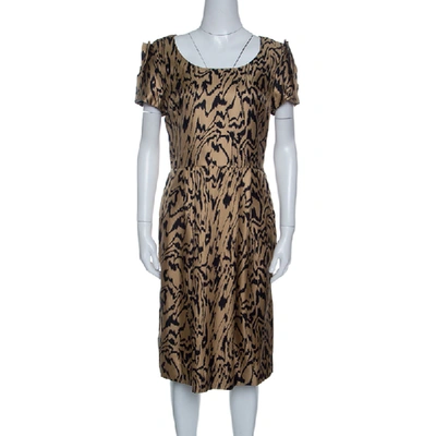 Pre-owned Temperley London Brown And Black Printed Silk Short Sleeve Dress M
