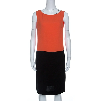 Pre-owned Prada Colorblock Crepe Sleeveless Midi Dress M In Orange