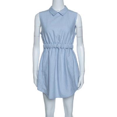 Pre-owned Carven Blue Chambray Gathered Waist Sleeveless Dress M