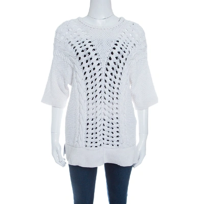 Pre-owned Thakoon Off White Chunky Perforated Knit Rib Trim Short Sleeve Top M