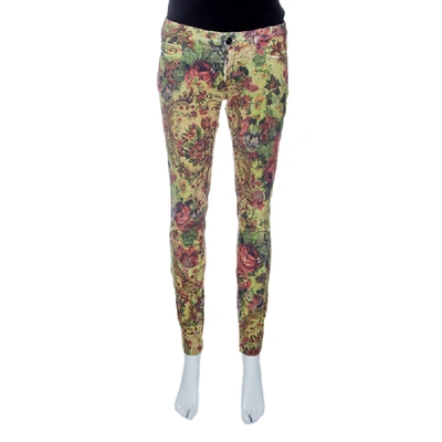 Pre-owned Dolce & Gabbana Floral Printed Corduroy Skinny Pretty Pants S In Multicolor