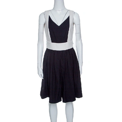Pre-owned Paule Ka Monochrome Colorblock Cotton Knit Sleeveless Dress M In Black