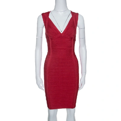Pre-owned Herve Leger Lipstick Red Sleeveless Darby Bandage Dress S