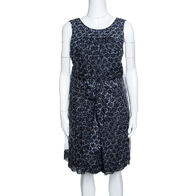 Pre-owned Chanel Black Camelia Printed Silk Belted Romper M