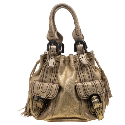 Pre-owned Kenzo Gold Leather Drawstring Studded Bucket Bag