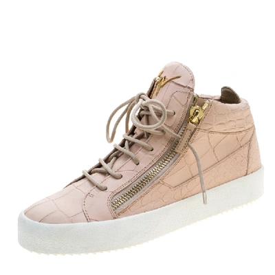 Pre-owned Giuseppe Zanotti Peach Croc Embossed Leather London High Top Sneakers Size 41 In Pink