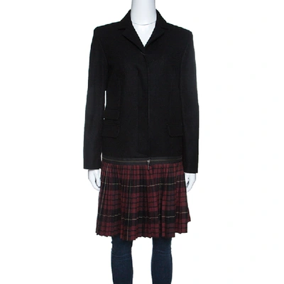 Pre-owned Mcq By Alexander Mcqueen Black Convertible Wool Blend Tartan Plaid Kilt Coat M