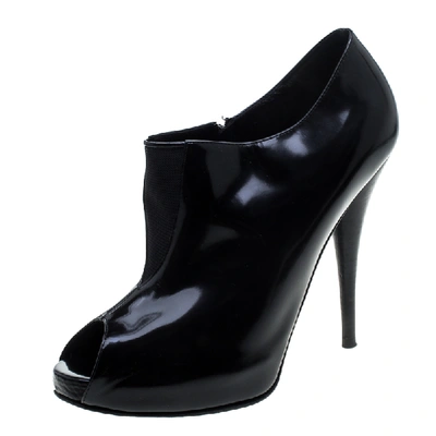 Pre-owned Fendi Black Leather Peep Toe Platform Ankle Booties Size 40