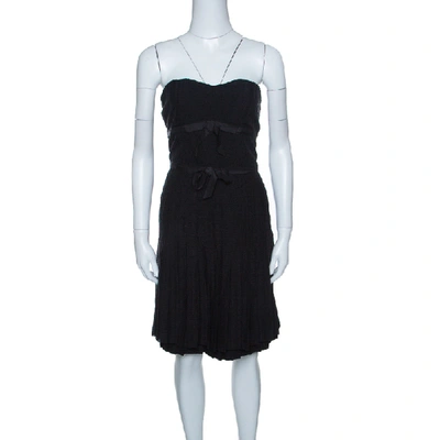 Pre-owned Marc By Marc Jacobs Black Textured Silk Bow Detail Pleated Strapless Dress M