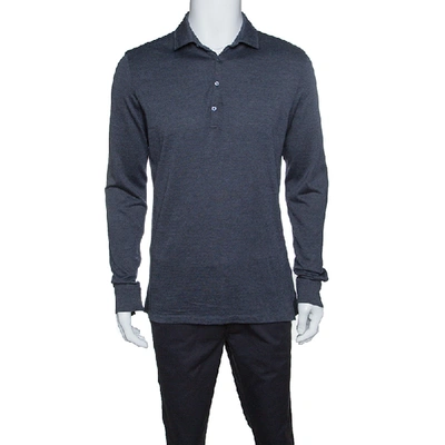 Pre-owned Ermenegildo Zegna Grey Wool And Silk Knit Long Sleeve Polo T-shirt M