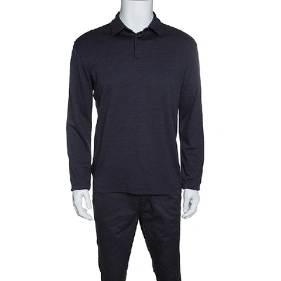Pre-owned Z Zegna Dark Grey Techmerino Wool And Silk Jersey Long Sleeve Polo T-shirt L