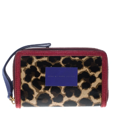 Pre-owned Marc By Marc Jacobs Brown/red Leopard Print Coated Canvas Wingman Wallet