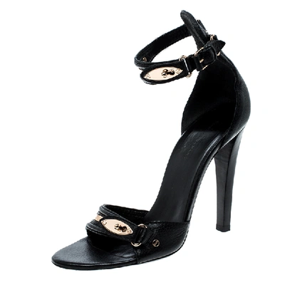Pre-owned Balenciaga Black Leather Buckle Detail Ankle Strap Open Toe Sandals Size 38