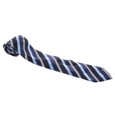 ERMENEGILDO ZEGNA Pre-owned Blue Diagonal Striped Silk Jacquard Traditional Tie