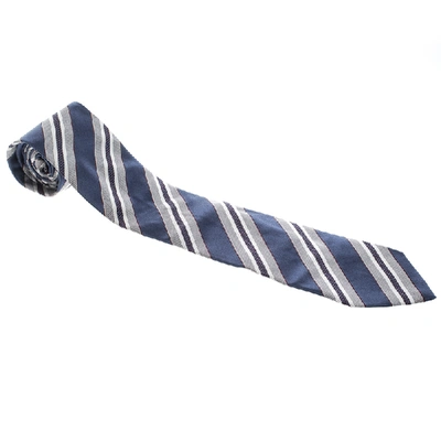 Pre-owned Ermenegildo Zegna Striped Silk Jacquard Traditional Tie In Multicolor