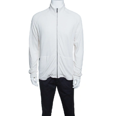 Pre-owned Z Zegna Techmerino Off White Wool Zip Front Sweatshirt L