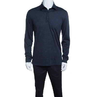 Pre-owned Ermenegildo Zegna Navy Blue Wool Cotton Knit Long Sleeve Polo T-shirt S
