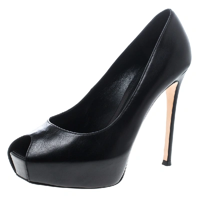 Pre-owned Gianvito Rossi Black Leather Peep Toe Platform Pumps Size 37.5