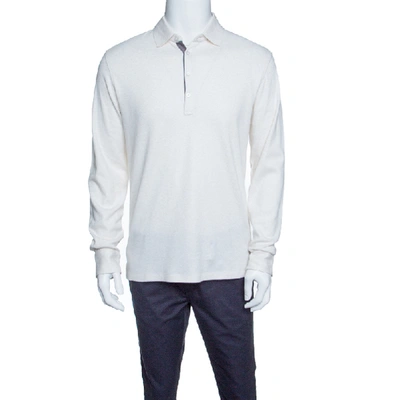 Pre-owned Ermenegildo Zegna Cream Melange Jersey Long Sleeve Polo T-shirt M