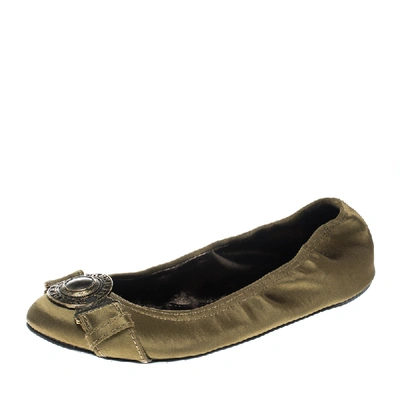 Pre-owned Burberry Green Satin Clasp Ballet Flats Size 37