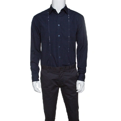 Pre-owned Kenzo Navy Blue Cotton Contrast Stripe Detail Slim Fit Shirt Xl