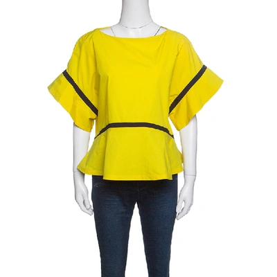 Pre-owned Etro Yellow Contrast Panel Detail Boat Neck Blouse L