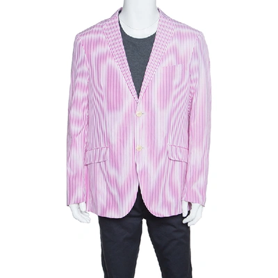 Pre-owned Etro Pink And White Striped Cotton Tailored Blazer Xl