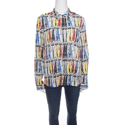 Pre-owned Alice And Olivia Multicolor Willa Printed Silk Long Sleeve Button Front Shirt L