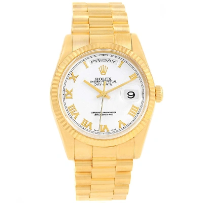 Pre-owned Rolex White 18k Yellow Gold President Day-date Men's Wristwatch 36mm