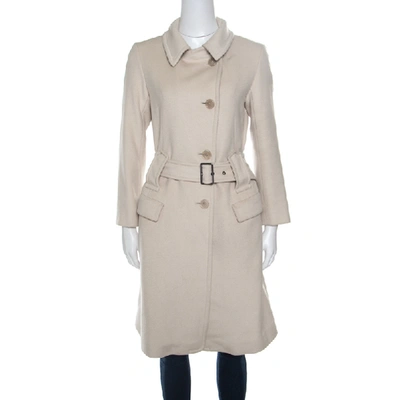 Pre-owned Jil Sander Beige Wool And Angora Belted Coat S