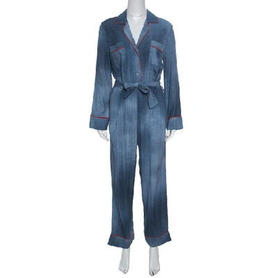 Pre-owned Fendi Blue Denim Effect Contrast Piping Belted Jumpsuit S