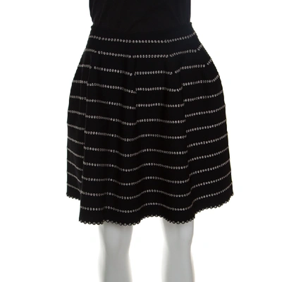 Pre-owned Alaïa Monochrome Embossed Jacquard Knit High Waist Mini Skirt M In Black