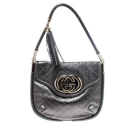 Pre-owned Gucci Metallic Grey Leather Medium Britt Tassel Hobo