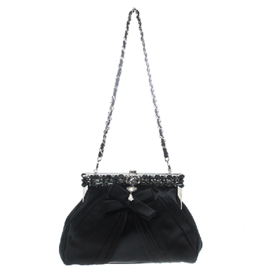 Pre-owned Dior Black Satin Jewel Frame Clutch