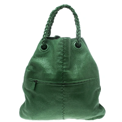 Pre-owned Bottega Veneta Green Leather Braided Handle Hobo